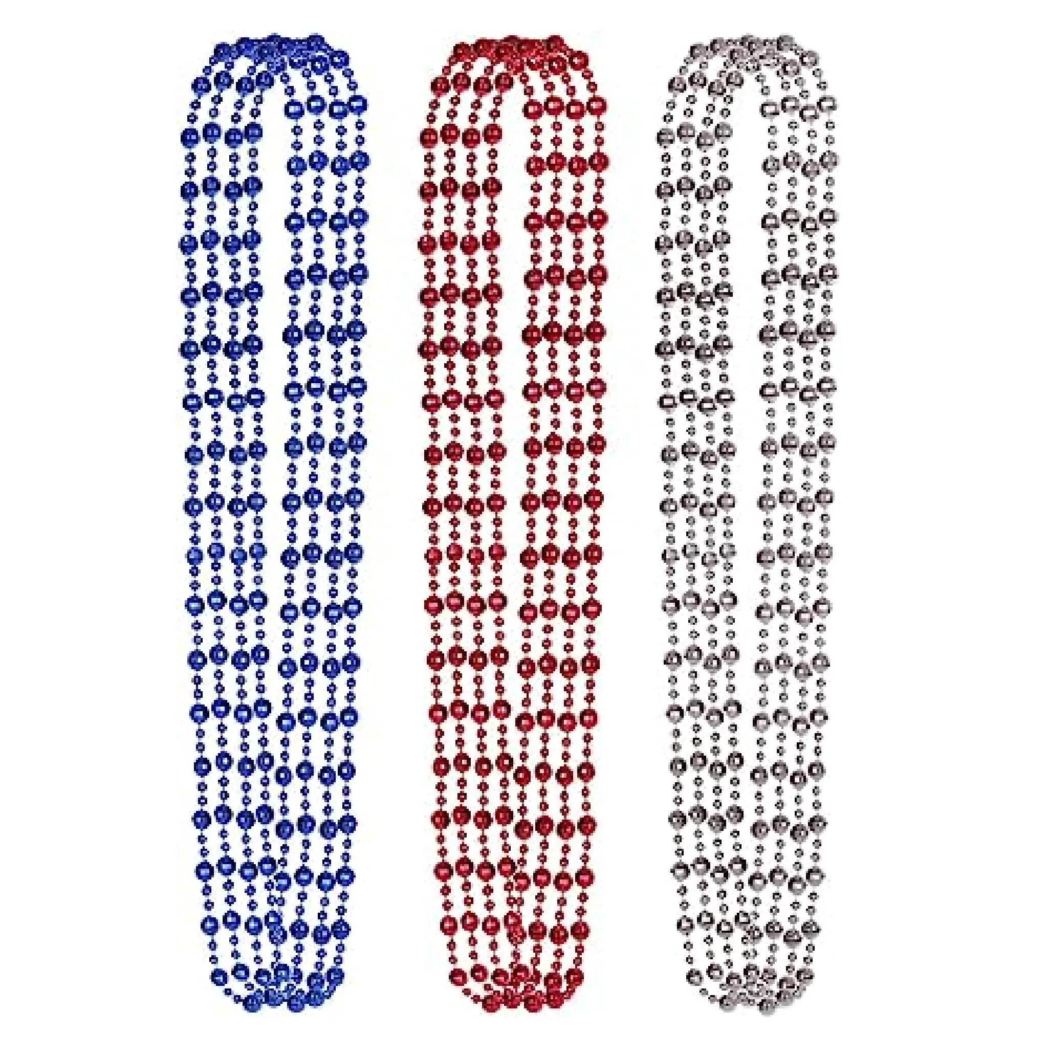 ALVOGIMOR 12 Pcs Independence Day Bead Necklaces Metallic Red Blue Silver Patriotic Star Bead Necklaces for 4th of July Decoration Party Supplies