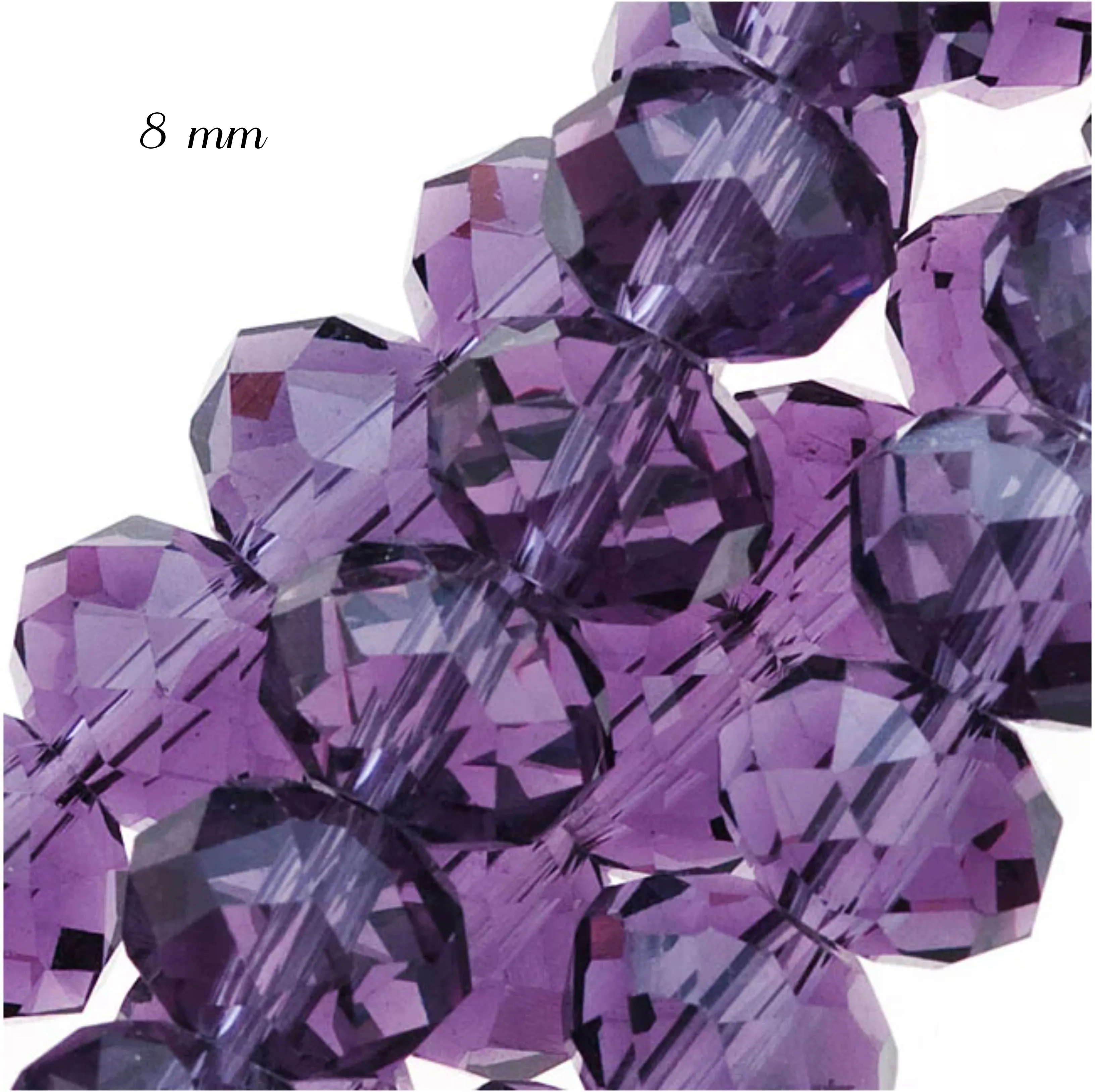 AMETHYST TRANSPARENT PER LINE 8MM FACETED OPAQUE RONDELLE SHAPED CRYSTAL BEADS