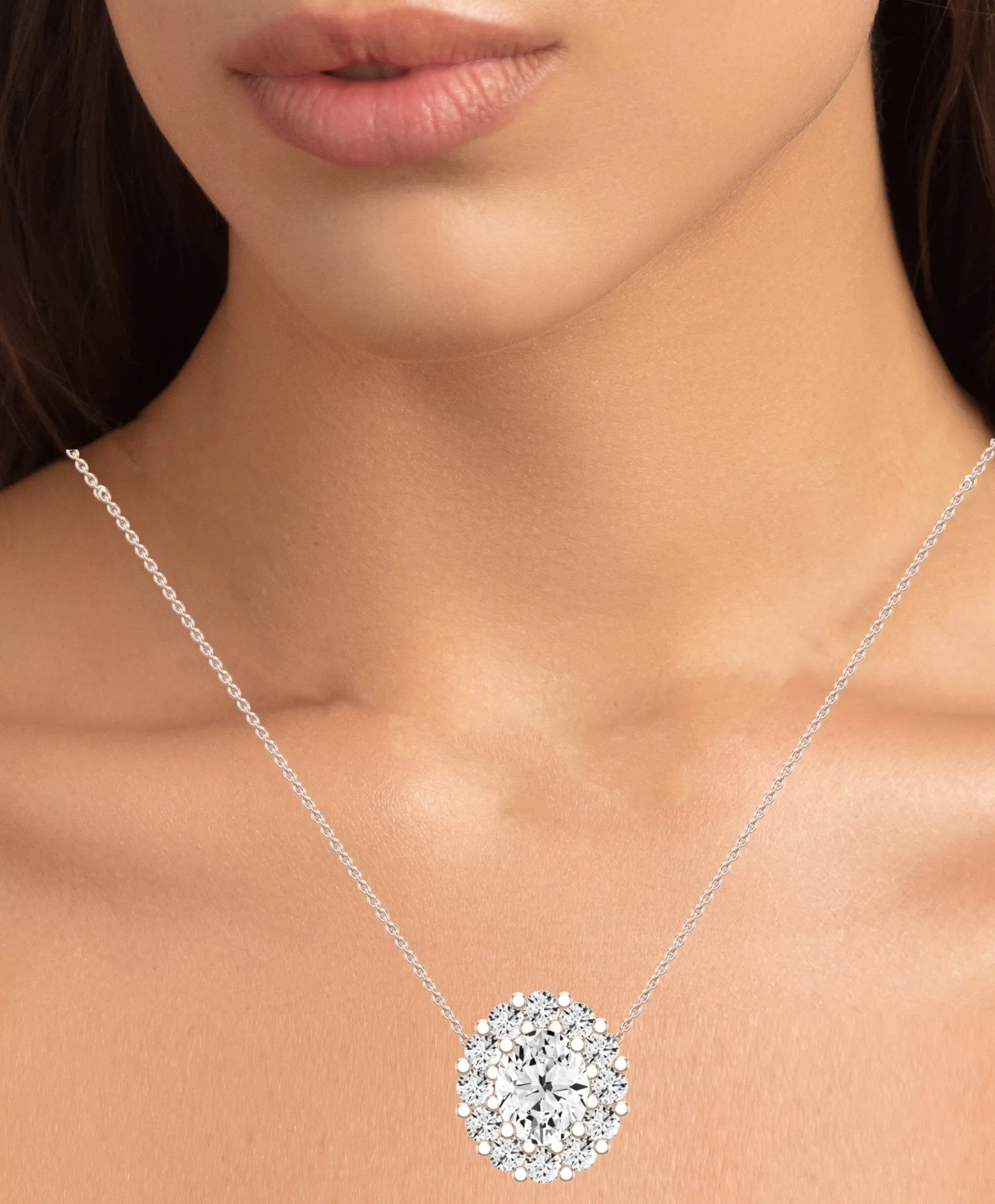 Angelwing Oval Cut Diamond Halo Necklace