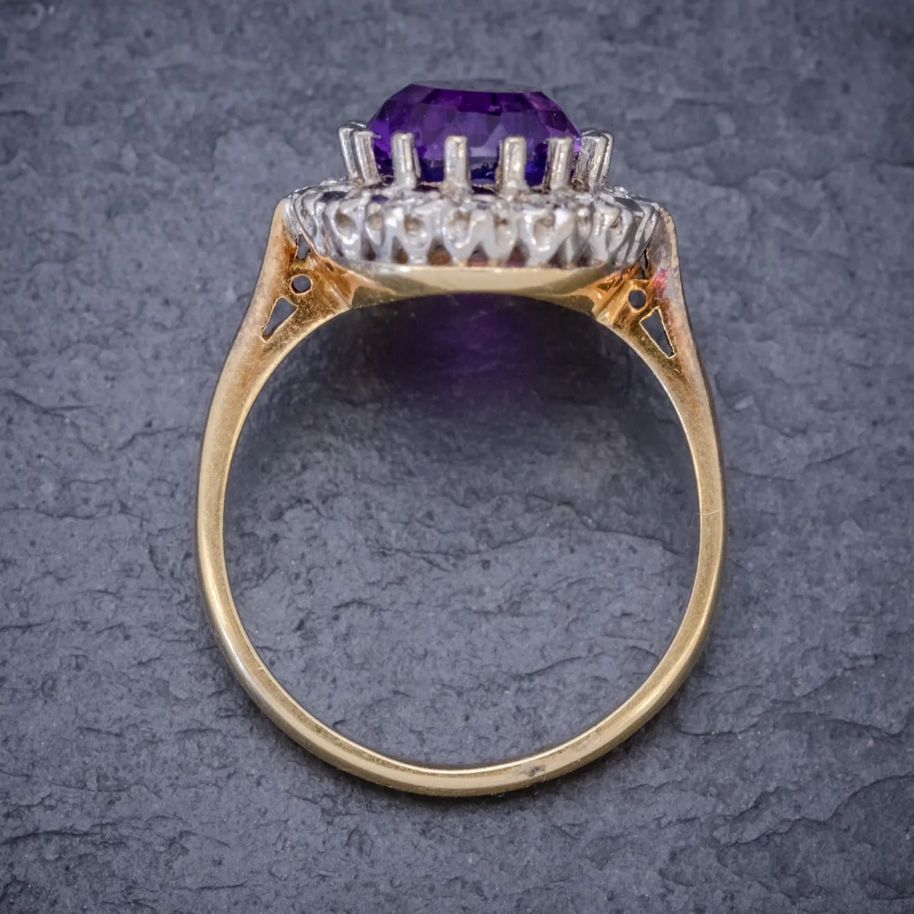 Antique Edwardian Amethyst Diamond Ring 18Ct Gold 3.25Ct Amethyst Circa 1915