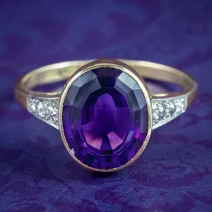 Antique Edwardian Amethyst Diamond Solitaire Ring 4ct Amethyst