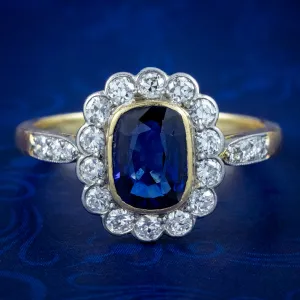 Antique Edwardian Sapphire Diamond Cluster Ring 1ct Blue Sapphire