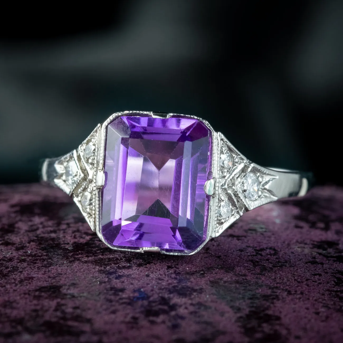 Art Deco Style Amethyst Diamond Ring 2.8ct Amethyst