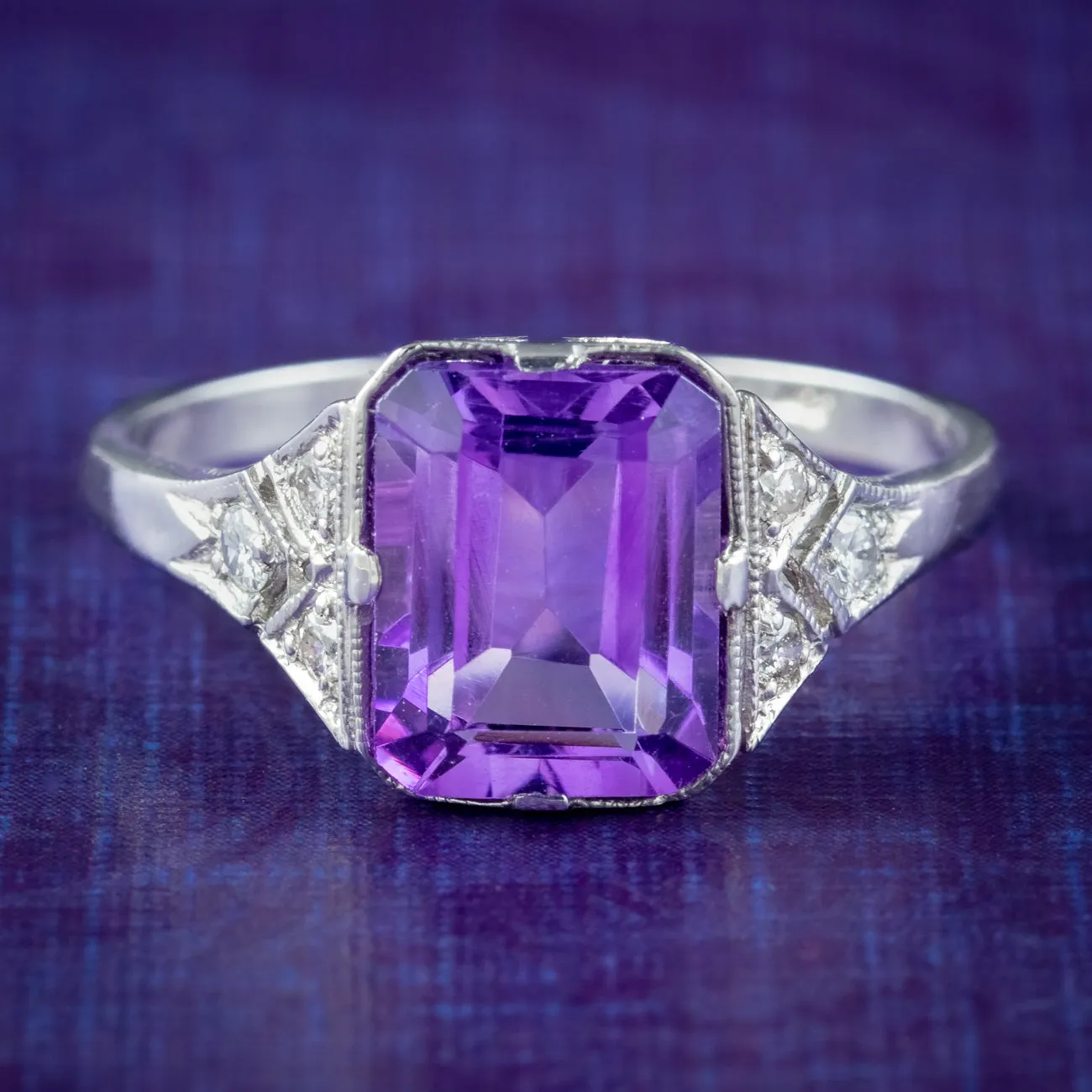 Art Deco Style Amethyst Diamond Ring 2.8ct Amethyst