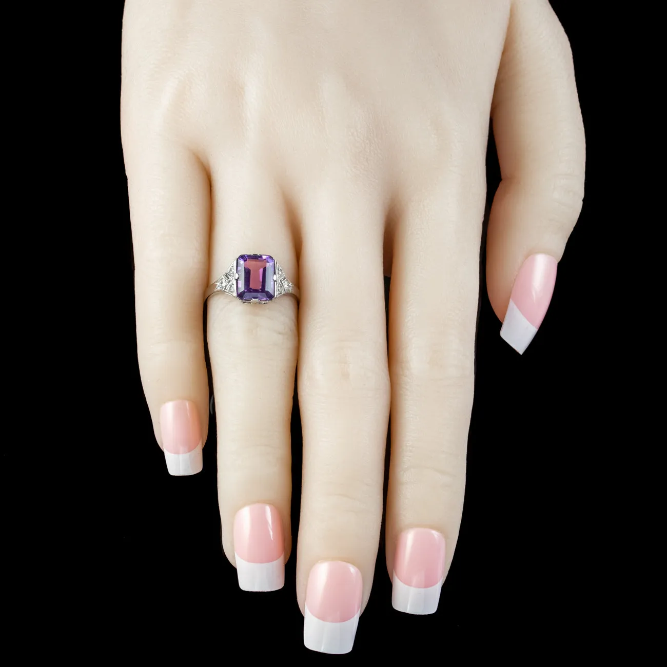 Art Deco Style Amethyst Diamond Ring 2.8ct Amethyst