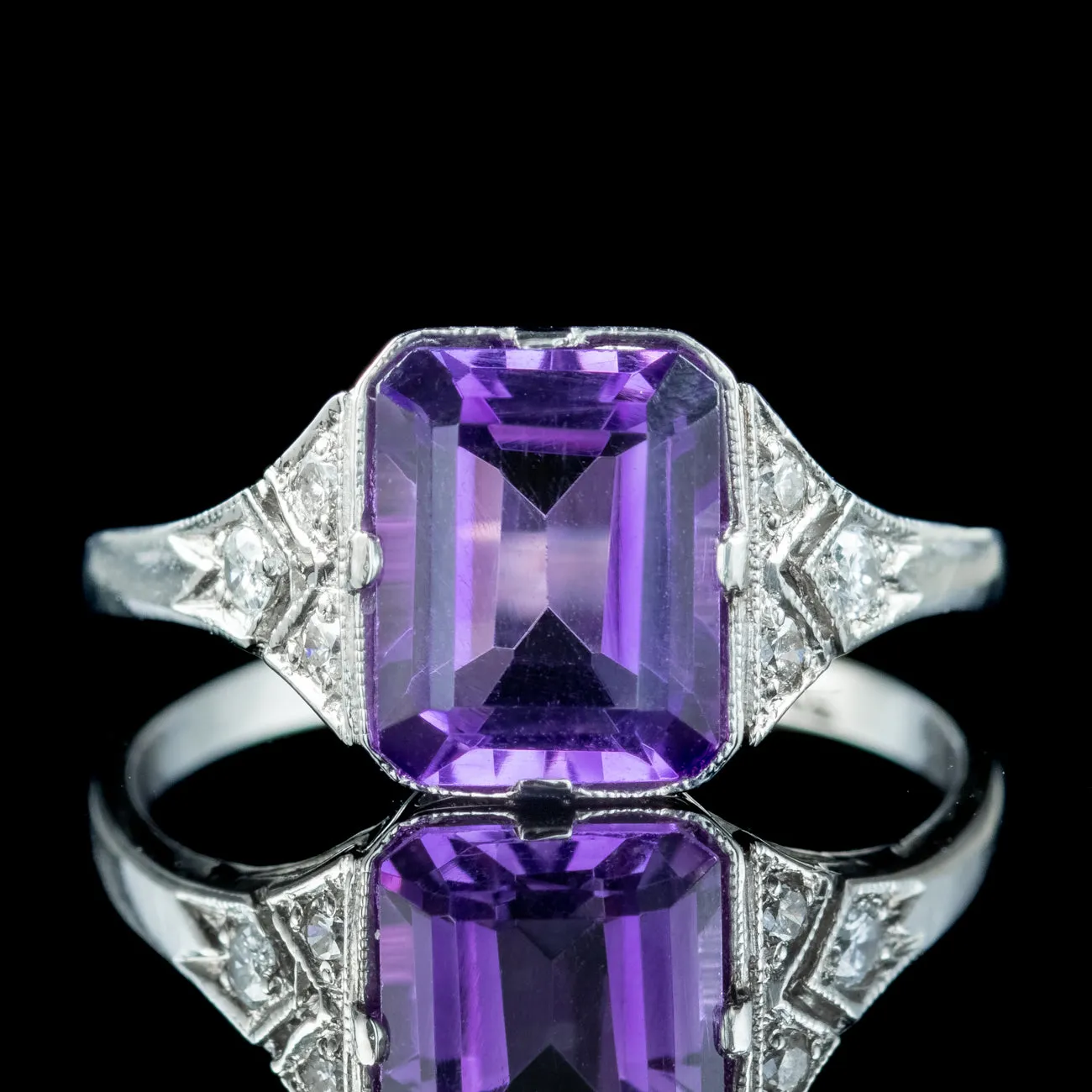 Art Deco Style Amethyst Diamond Ring 2.8ct Amethyst