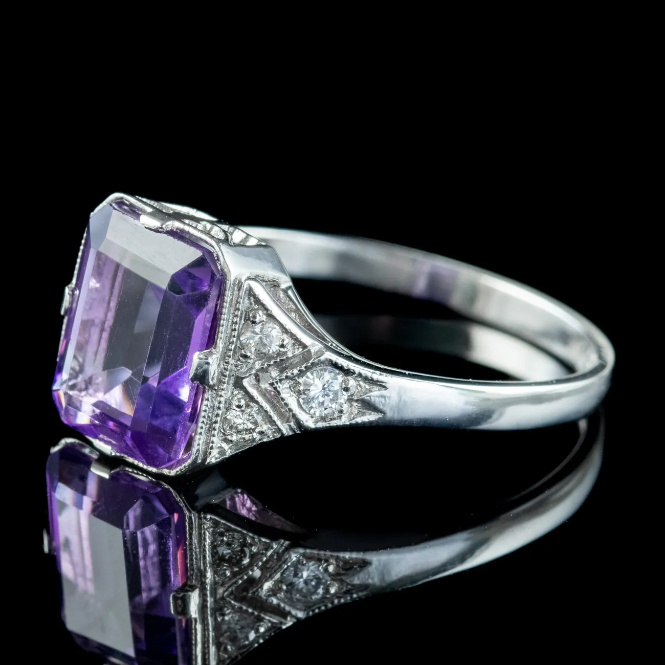 Art Deco Style Amethyst Diamond Ring 2.8ct Amethyst