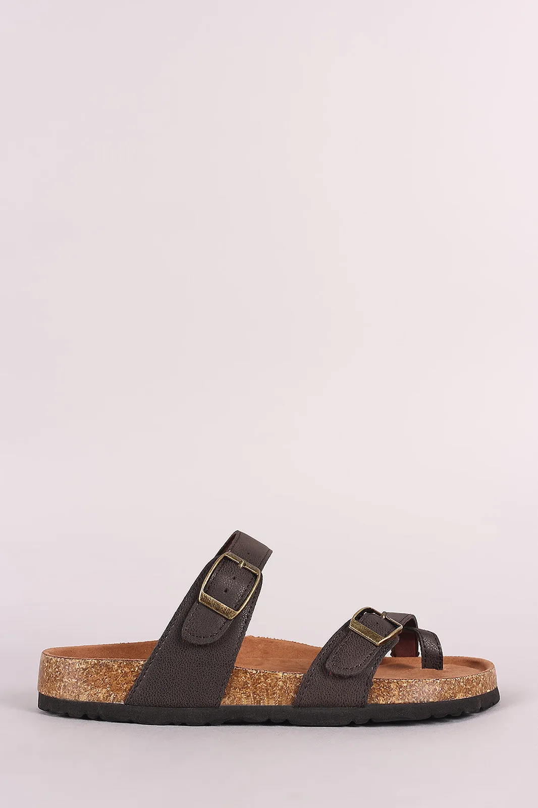 Bamboo Nubuck Buckled Thong Cork Footbed Slide Sandal