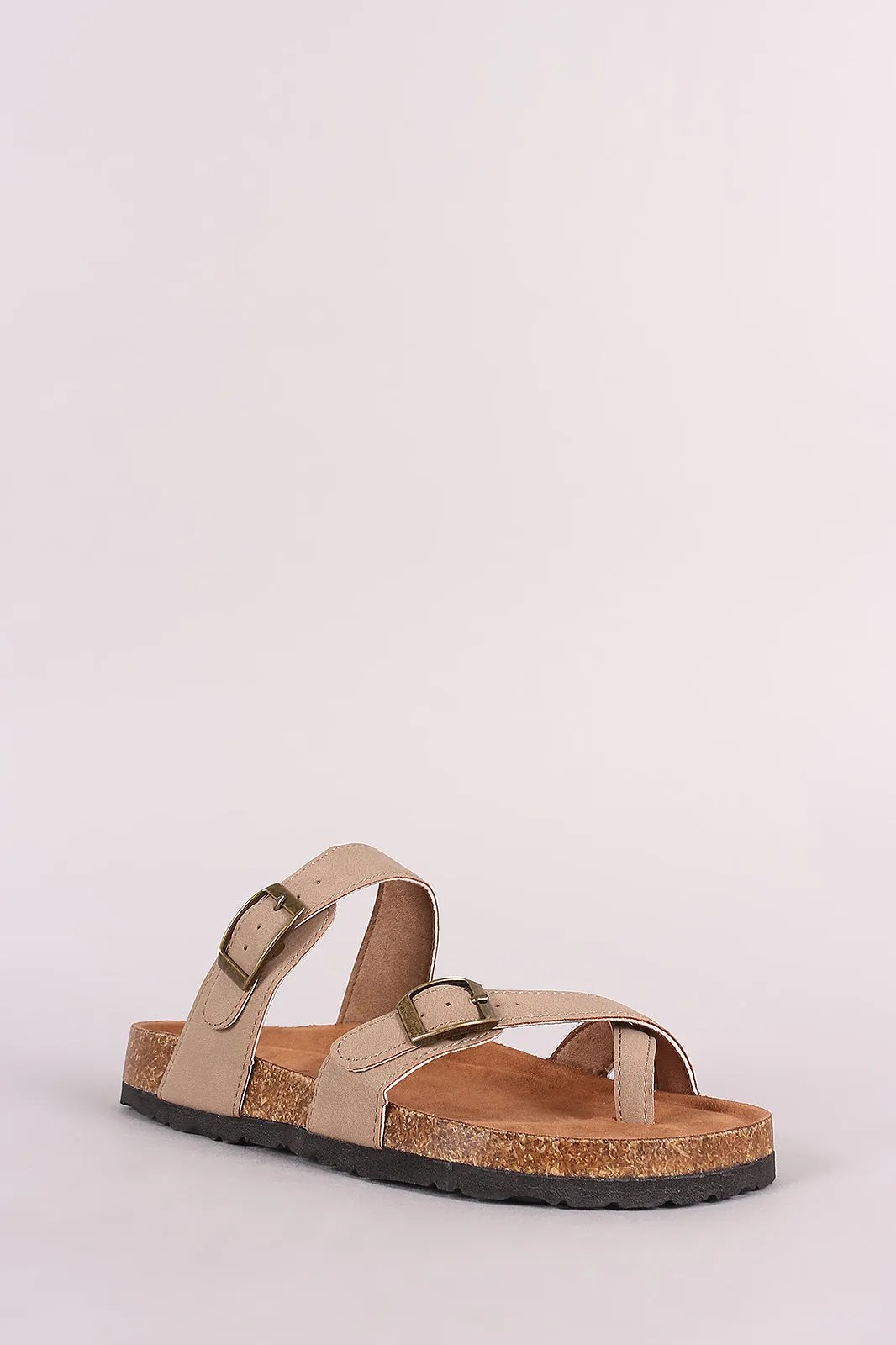 Bamboo Nubuck Buckled Thong Cork Footbed Slide Sandal