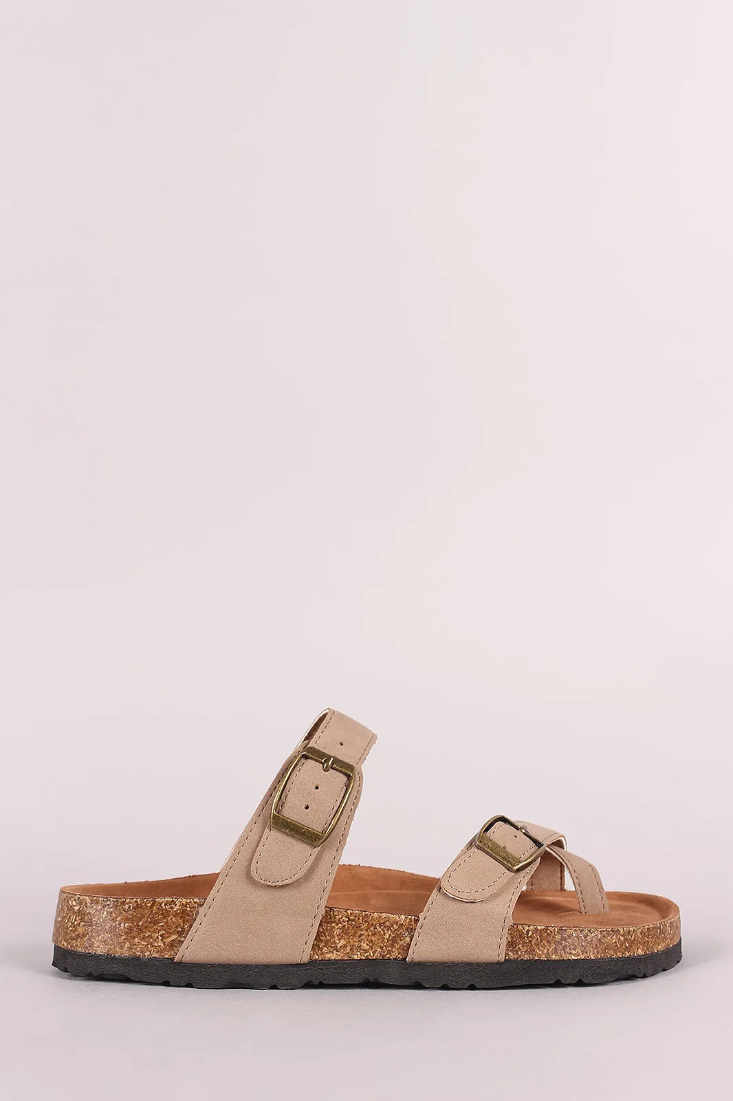 Bamboo Nubuck Buckled Thong Cork Footbed Slide Sandal