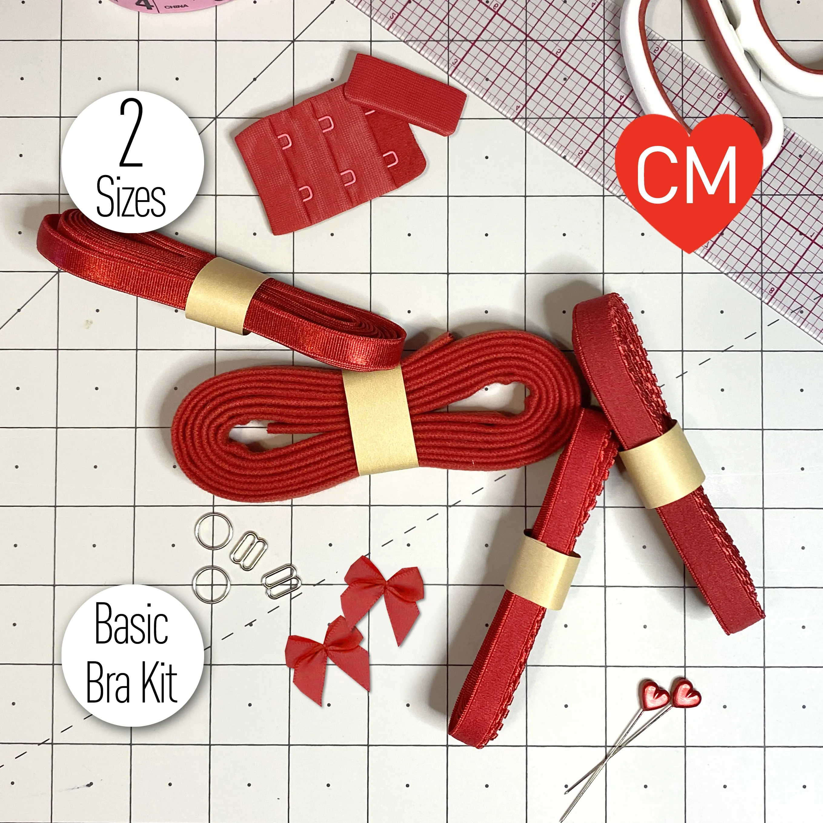 Basic Bra or Bralette Making Kit in Regal Red- 3/8" (10mm) or 1/2" (12mm)