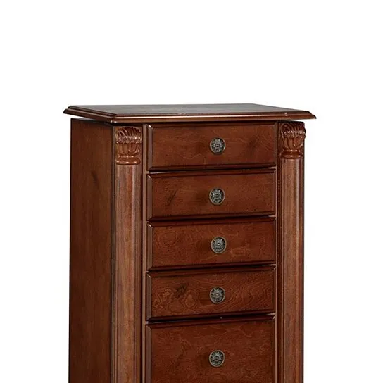 Benzara 5 Drawer Jewelry Armoire with Turned Legs, Cherry Brown