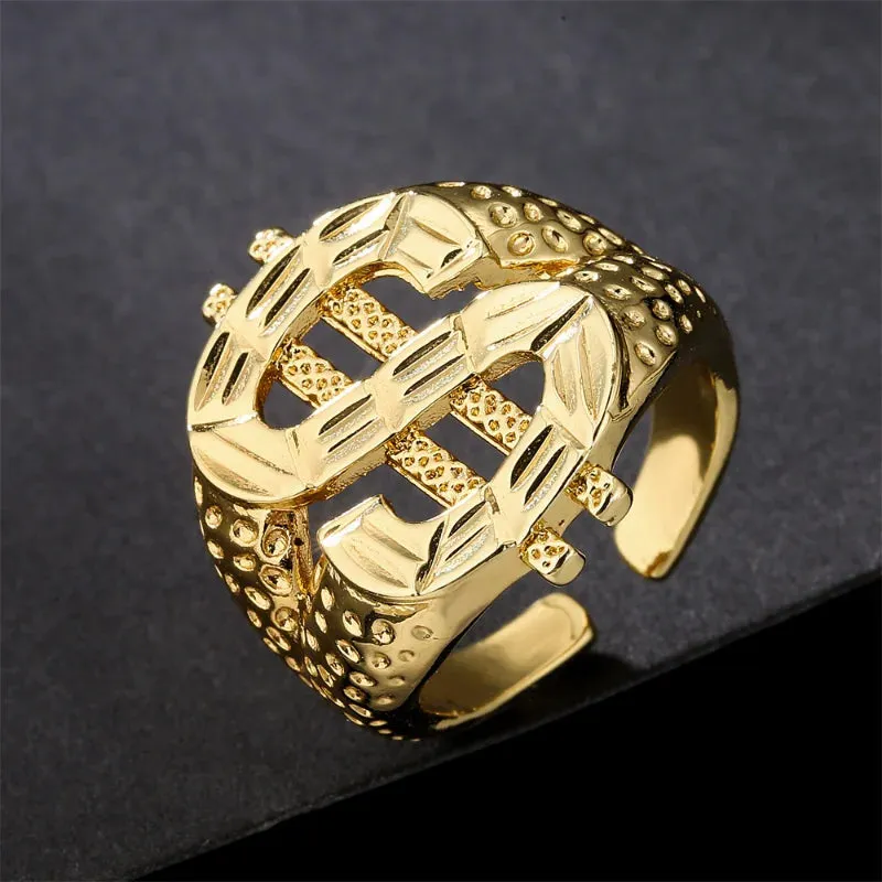 Bling Sign Dollar Men's Golden Ring