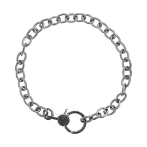 Blk Diamond Lock Slv Chain Bracelet