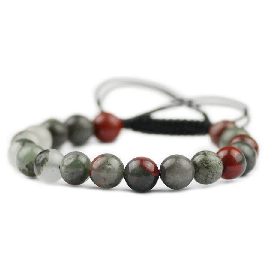 Braided/Elastic Rope Natural Bloodstone Charm Bracelet