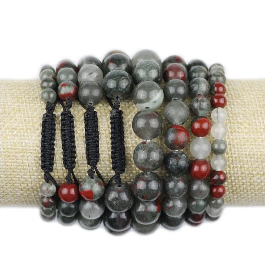 Braided/Elastic Rope Natural Bloodstone Charm Bracelet