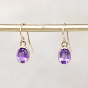 Bright Lilac Amethyst Drop Earrings in 14k Gold