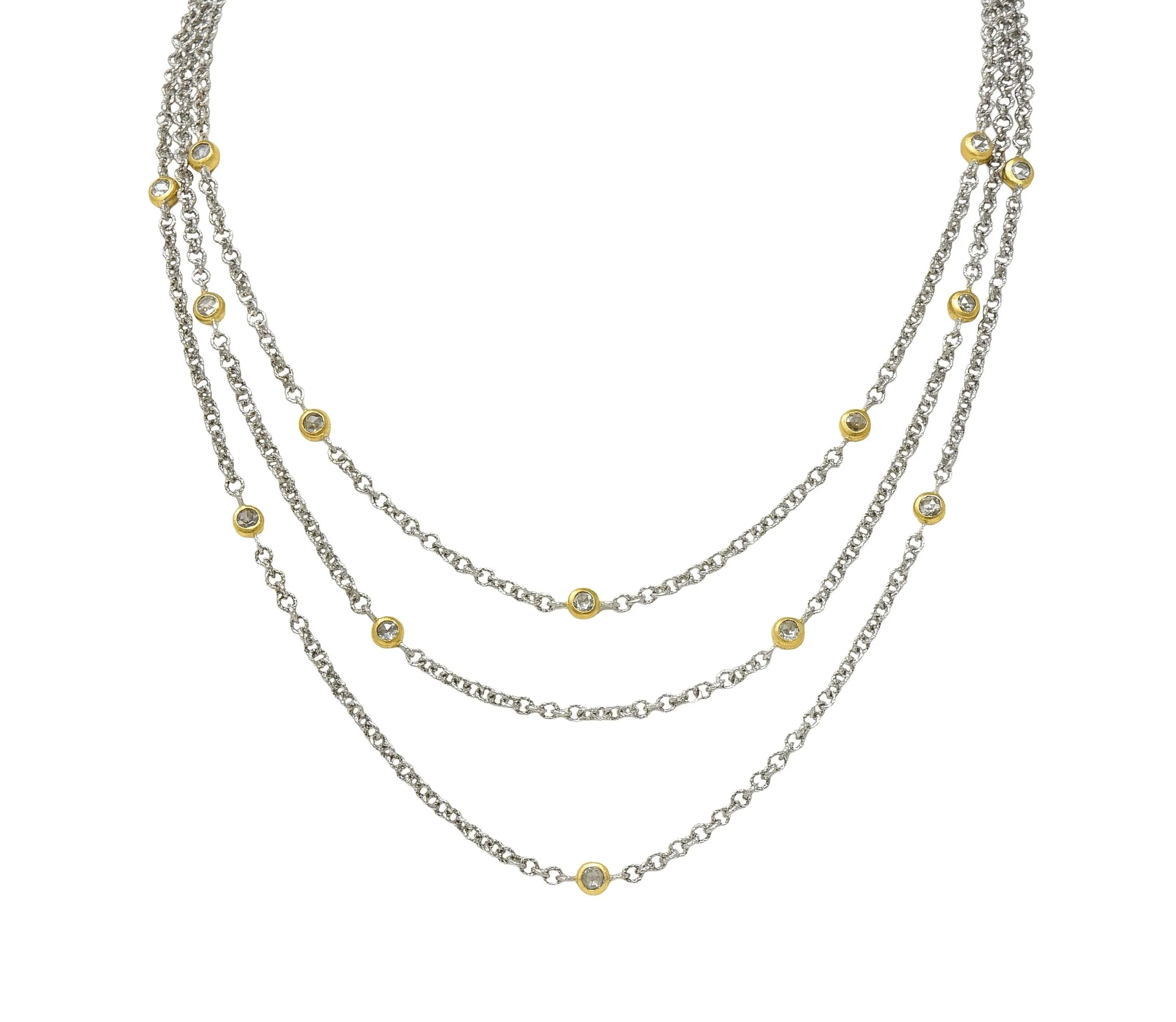 Buccellati Rose Cut Diamond 18 Karat Two-Tone Gold Multi-Strand Vintage Swag Chain Necklace