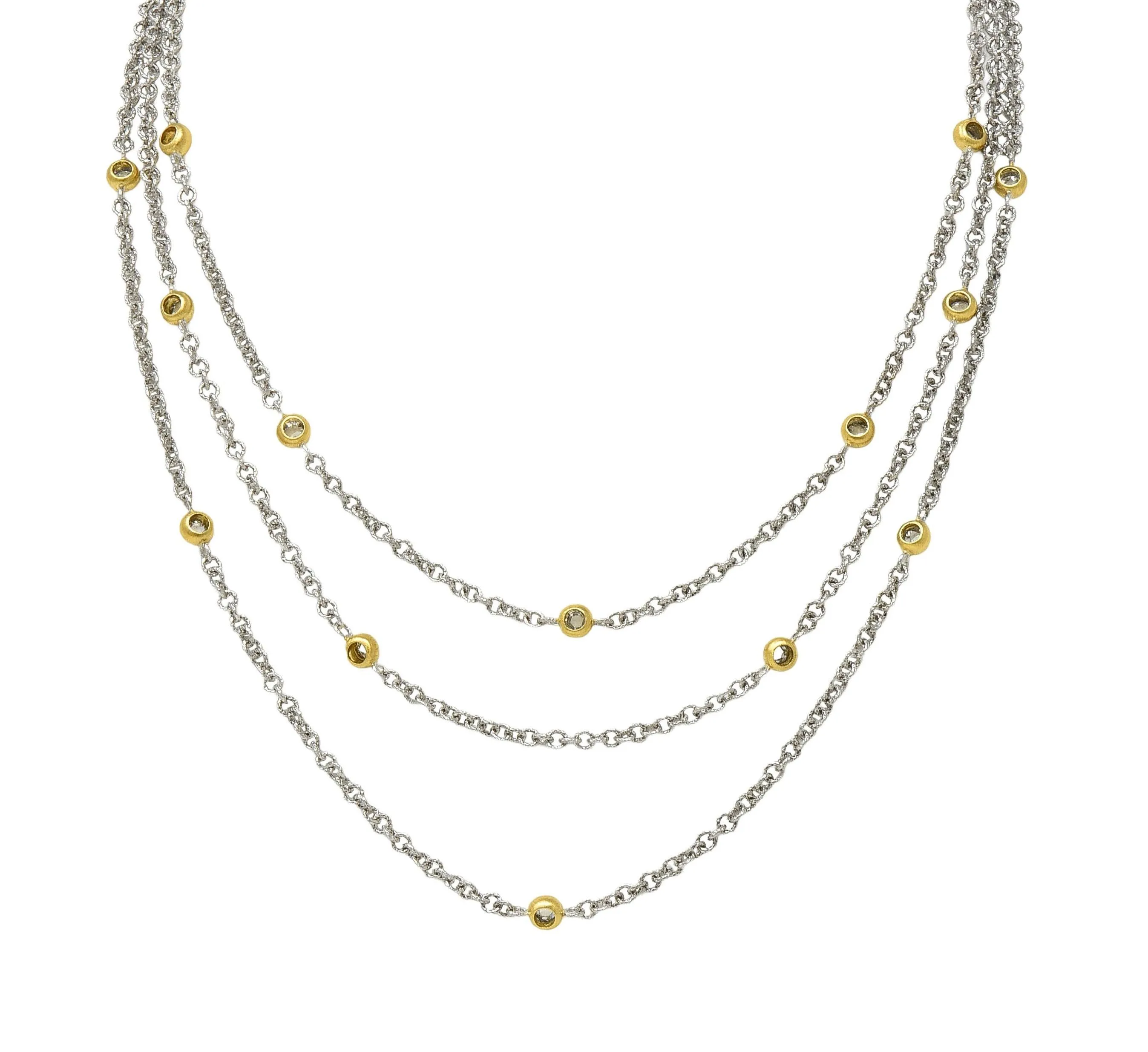 Buccellati Rose Cut Diamond 18 Karat Two-Tone Gold Multi-Strand Vintage Swag Chain Necklace