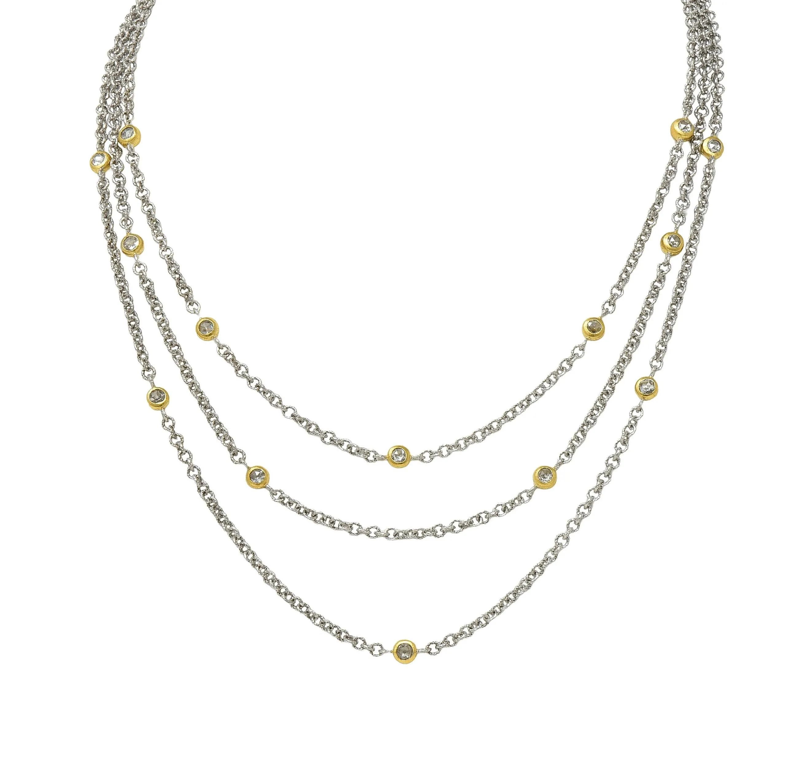 Buccellati Rose Cut Diamond 18 Karat Two-Tone Gold Multi-Strand Vintage Swag Chain Necklace