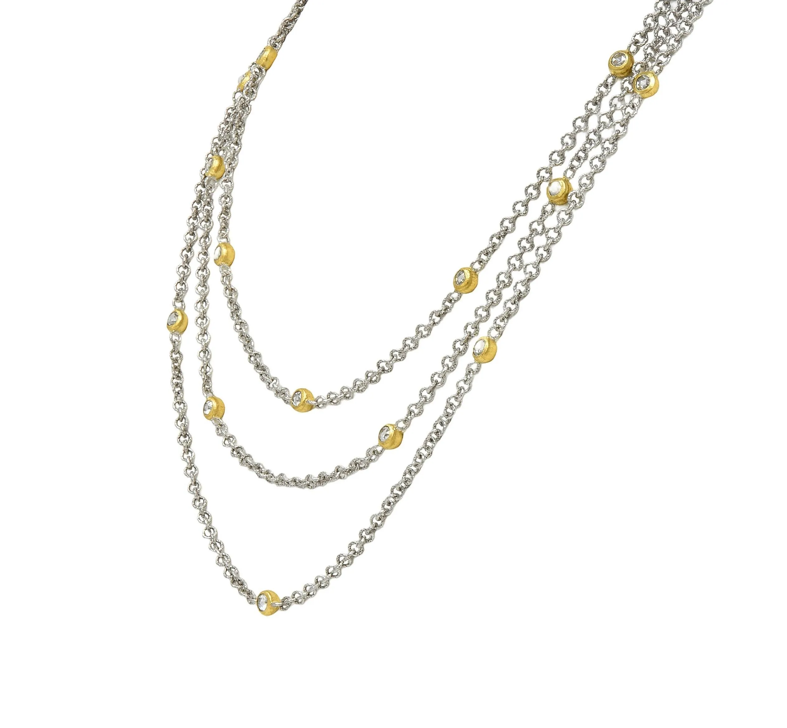 Buccellati Rose Cut Diamond 18 Karat Two-Tone Gold Multi-Strand Vintage Swag Chain Necklace