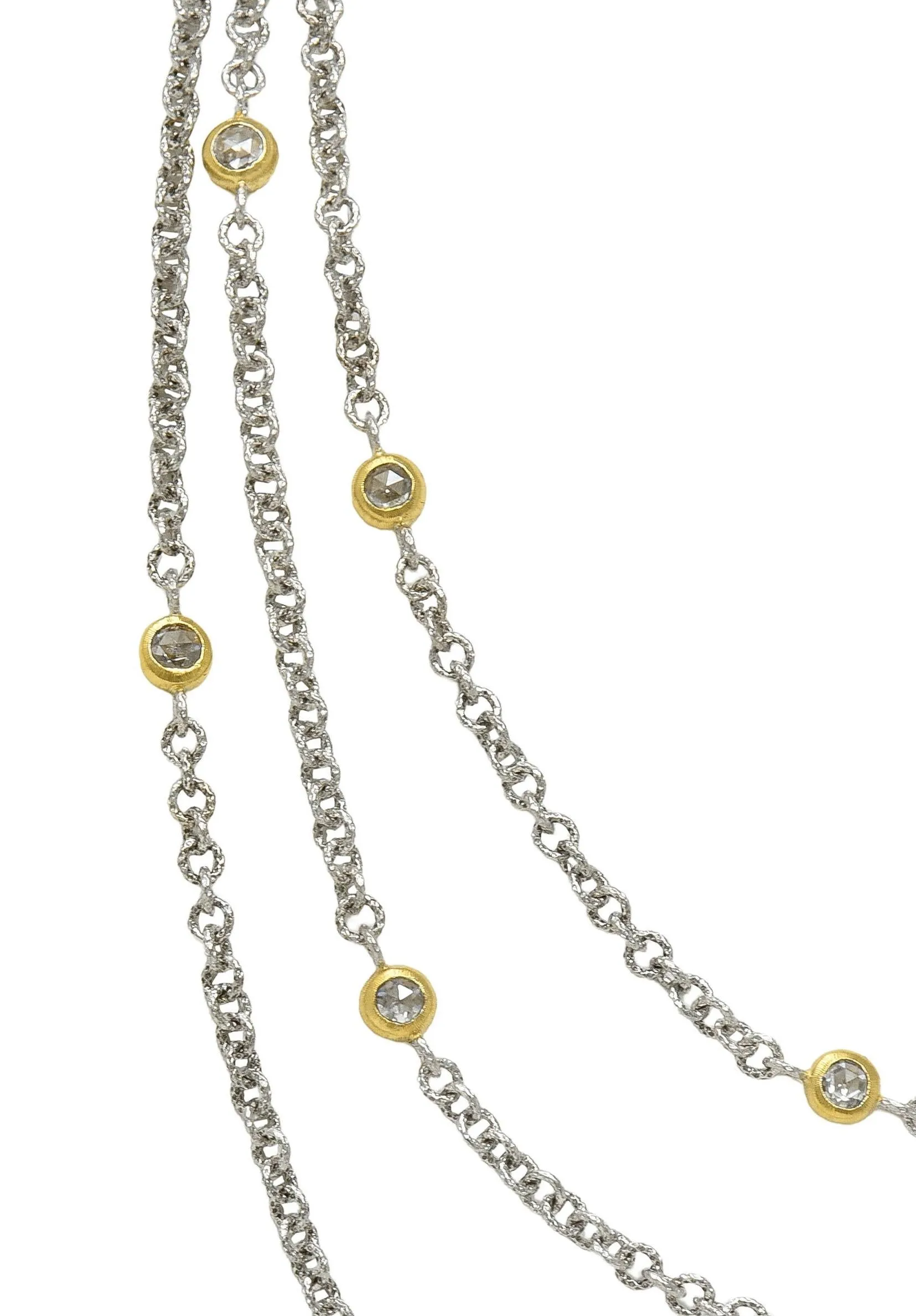 Buccellati Rose Cut Diamond 18 Karat Two-Tone Gold Multi-Strand Vintage Swag Chain Necklace