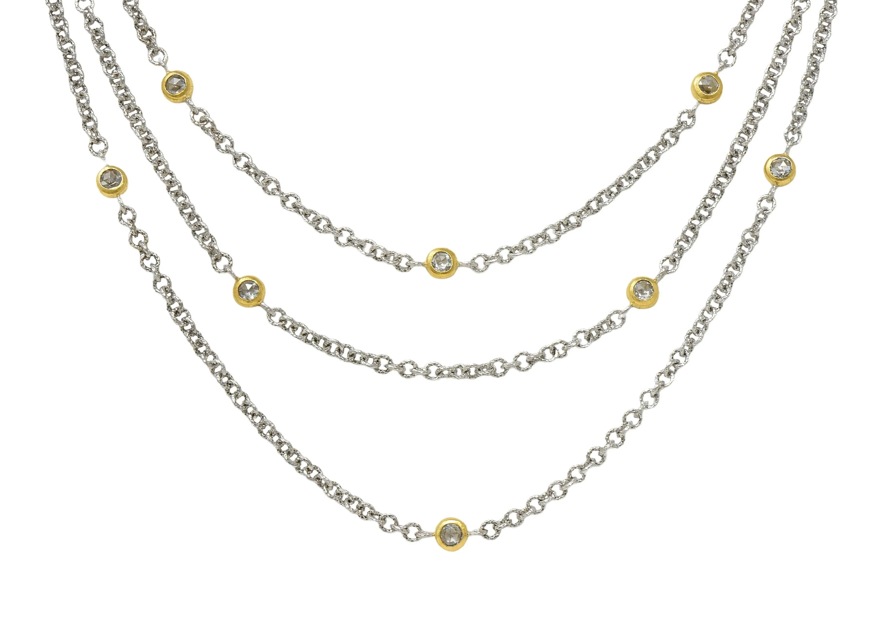 Buccellati Rose Cut Diamond 18 Karat Two-Tone Gold Multi-Strand Vintage Swag Chain Necklace