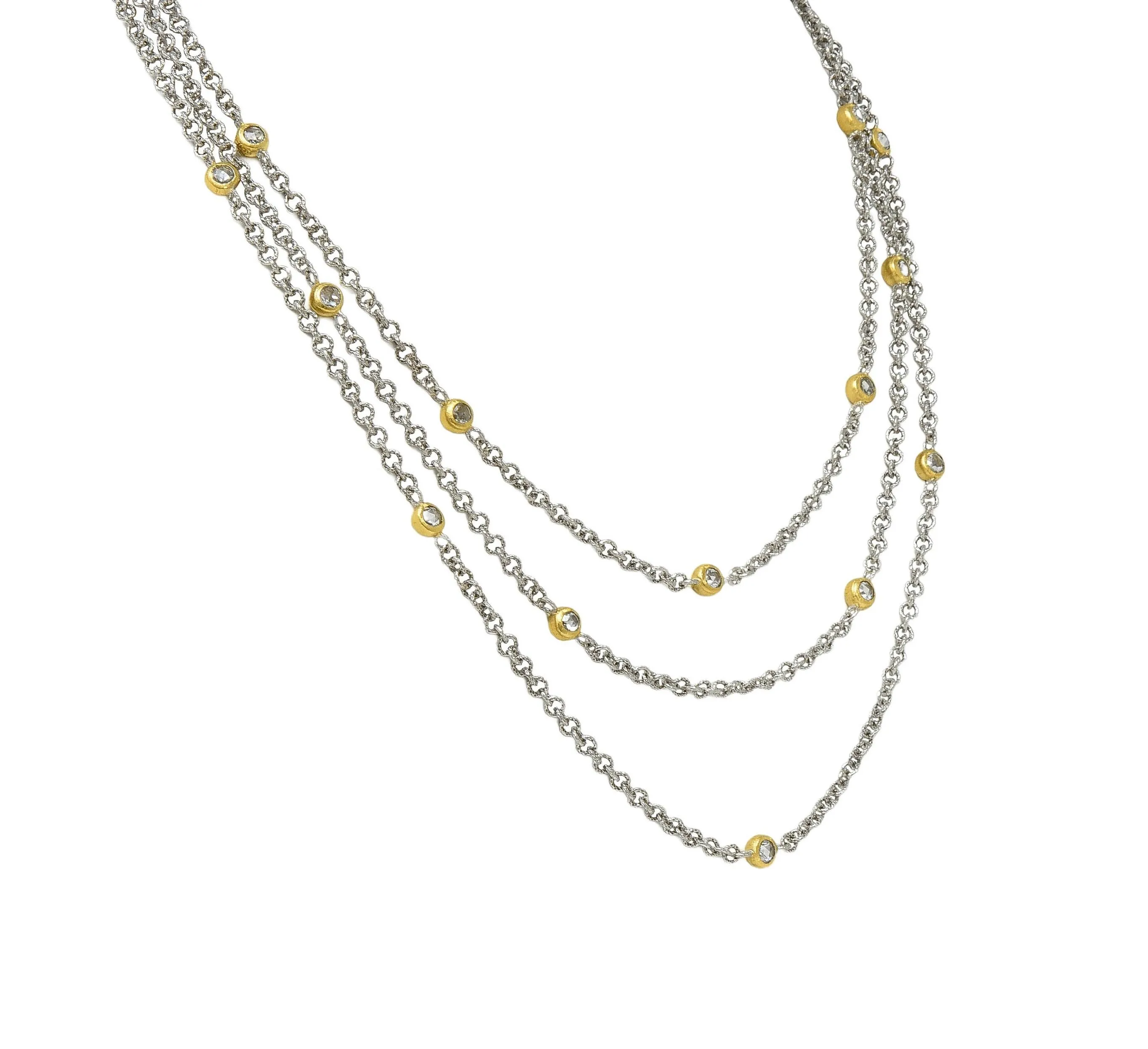 Buccellati Rose Cut Diamond 18 Karat Two-Tone Gold Multi-Strand Vintage Swag Chain Necklace