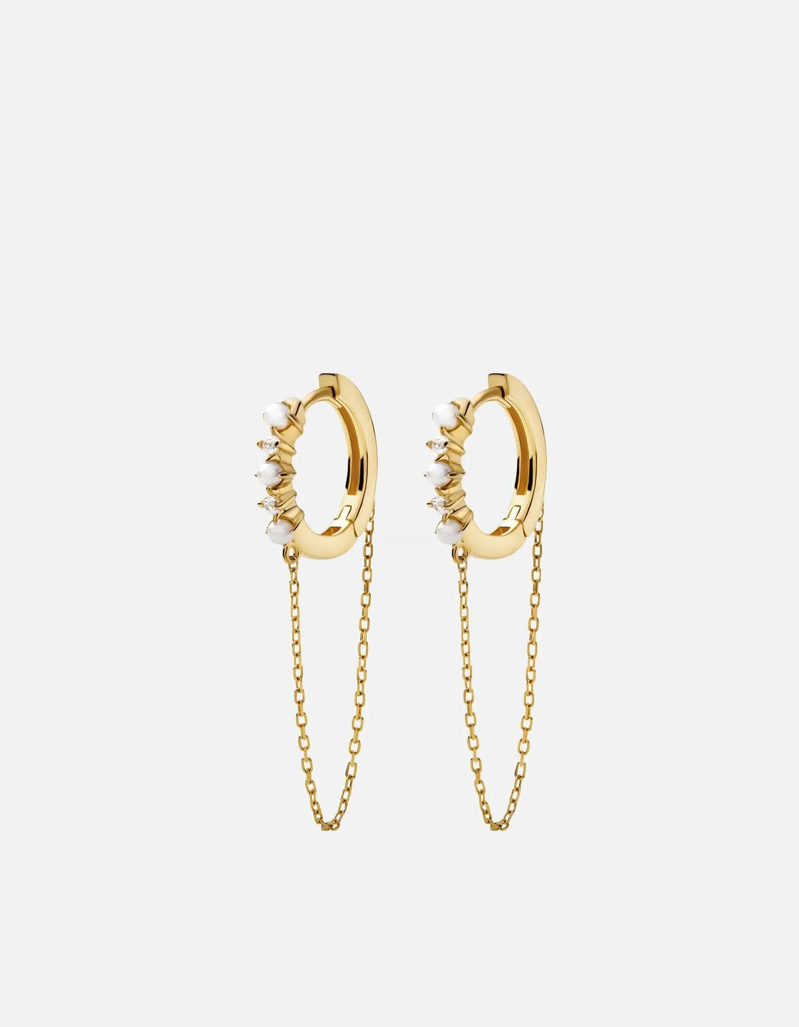 Calista Huggie Pearl Earrings, 14k Gold Pavé