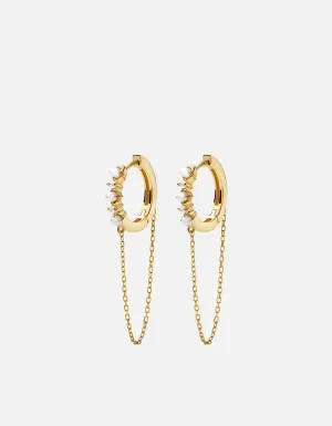 Calista Huggie Pearl Earrings, 14k Gold Pavé