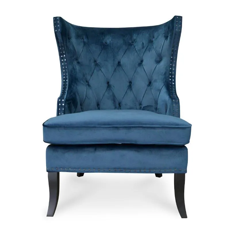 Cecilia Wingback Armchair - Navy Blue Velvet - Last One