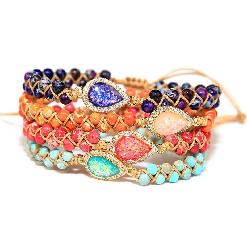 Colorful Imperial Pine Stone Woven Friendship Bracelet