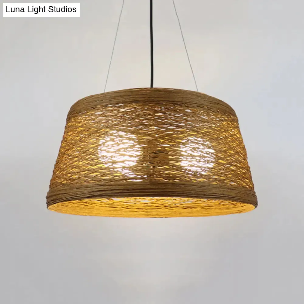 Country Style Rattan Fiber Pendant Lamp - Conic Hanging Lighting for Dining Table