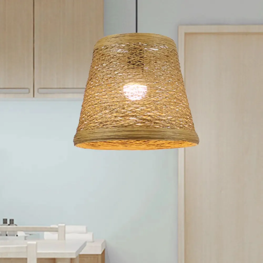 Country Style Rattan Fiber Pendant Lamp - Conic Hanging Lighting for Dining Table