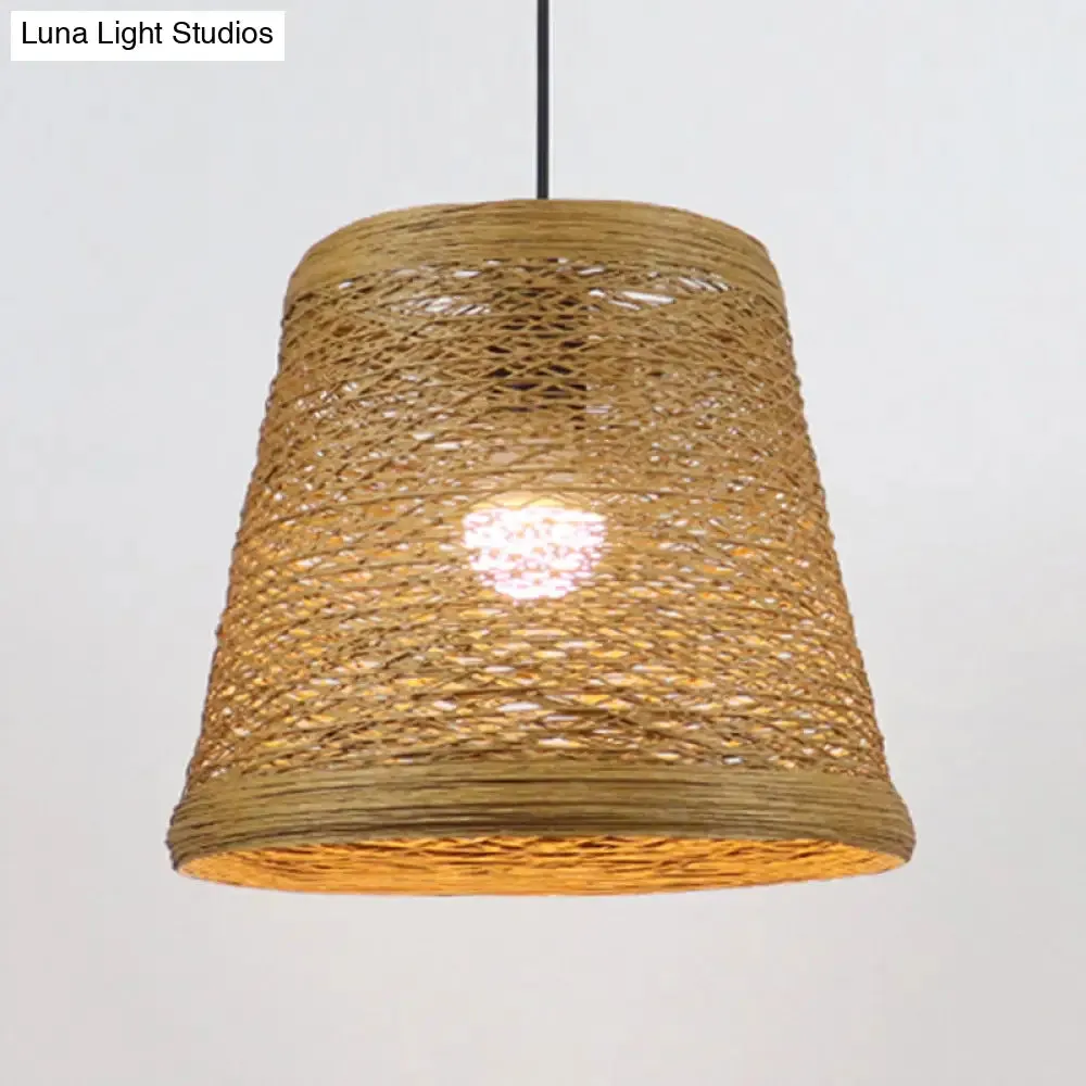 Country Style Rattan Fiber Pendant Lamp - Conic Hanging Lighting for Dining Table