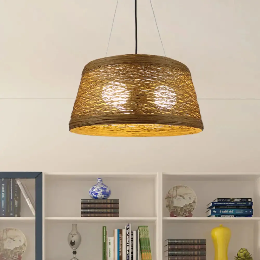 Country Style Rattan Fiber Pendant Lamp - Conic Hanging Lighting for Dining Table