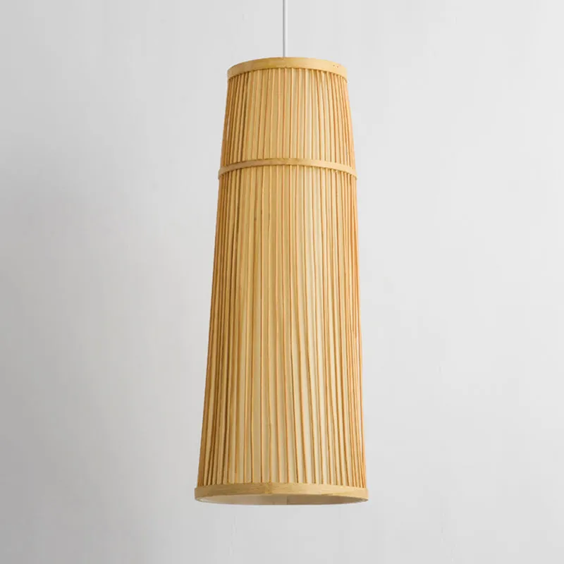 Countryside Style Tapered Bamboo Shade Pendant Light: 1-Light Beige Hanging Lamp for Restaurants