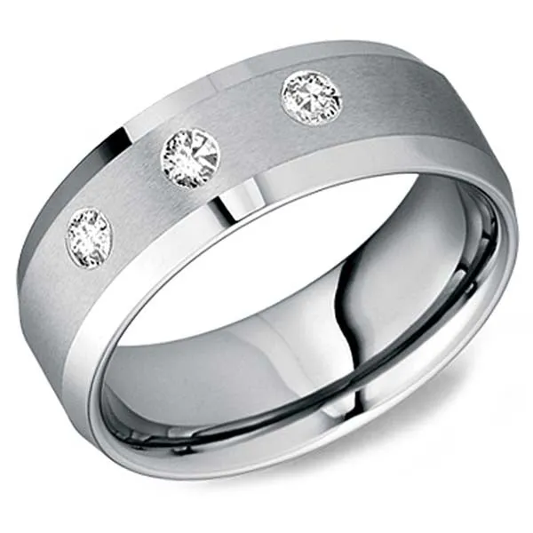 CrownRing Tungsten Three Diamond Wedding Band