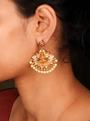 Divine Matte Gold Plated Temple Multi Stone Earring For Women