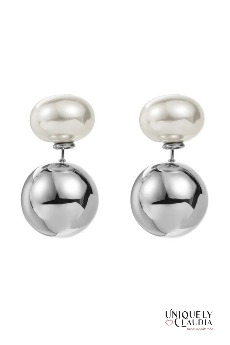 Double Bead Stud Stainless Steel Earrings