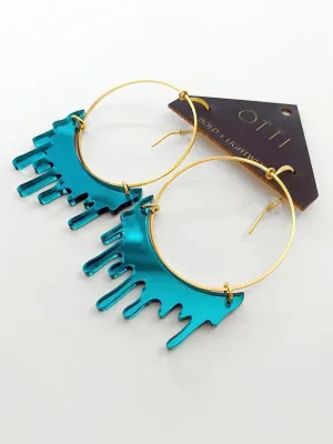 Drippy Hoop Teal Earrings