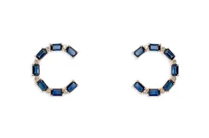 Earrings 18kt Open Circle Blue Sapphires & Diamonds