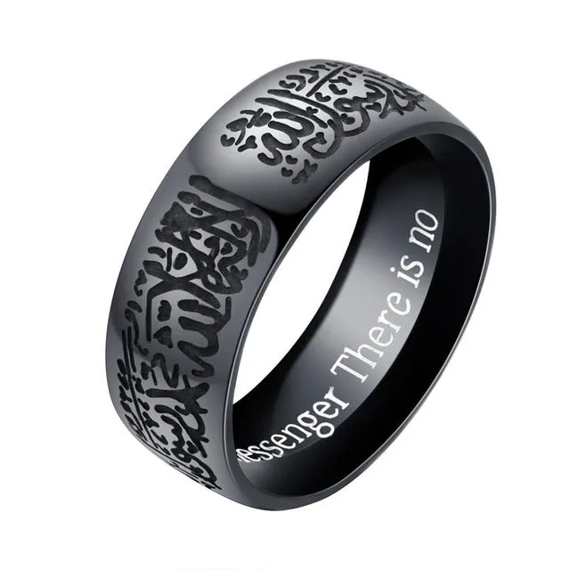 eejart  Muslim Allah Shahada One Stainless Steel Ring for  Men Islam Arabic God Messager Black Gold Band Muhammad Quran Middle