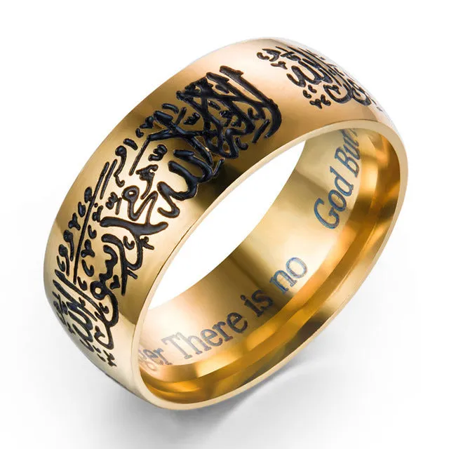 eejart  Muslim Allah Shahada One Stainless Steel Ring for  Men Islam Arabic God Messager Black Gold Band Muhammad Quran Middle