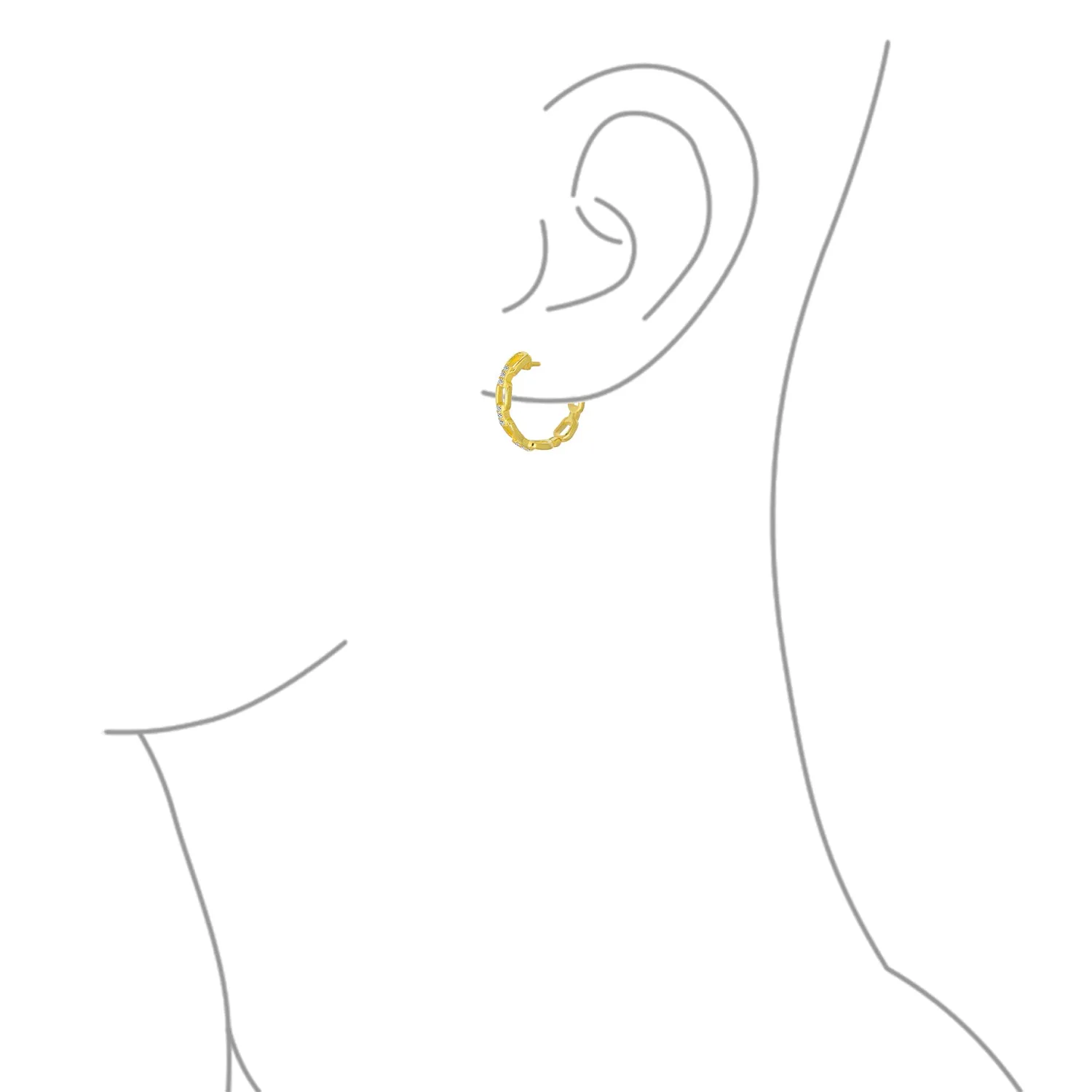 Elegant CZ Hoop Earrings Gold Plated Paper Clip Chain with Pave Accents .75 Inch