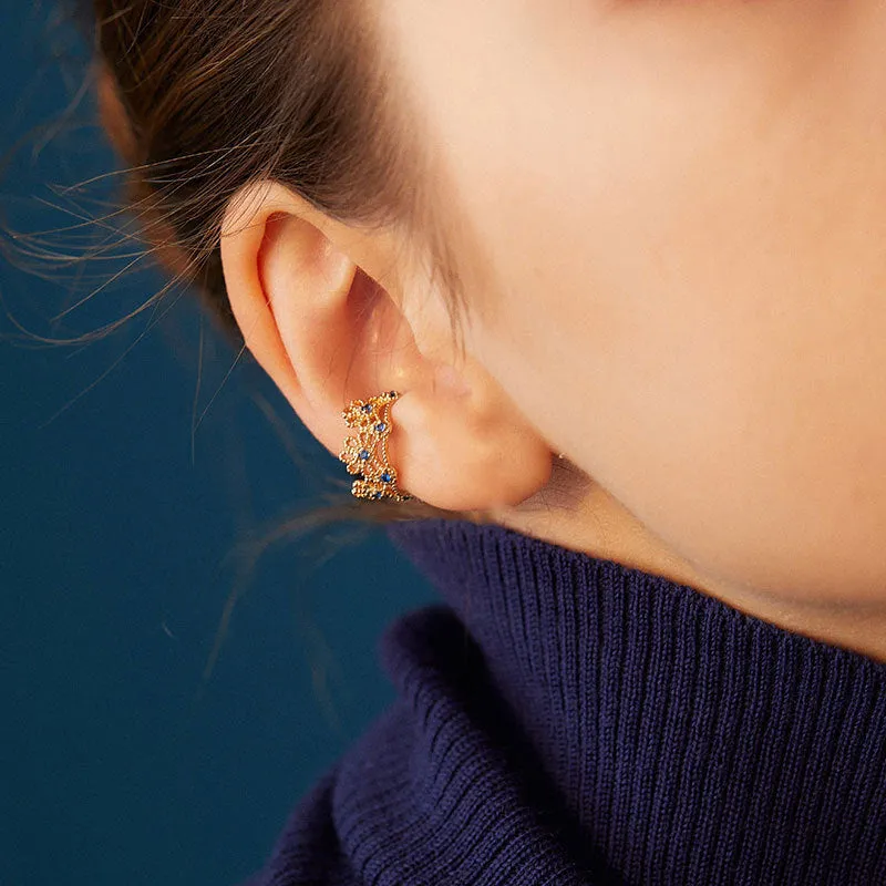 Elegant Gold-Plated Floral Ear Cuff with Colorful Stones-jlt11739