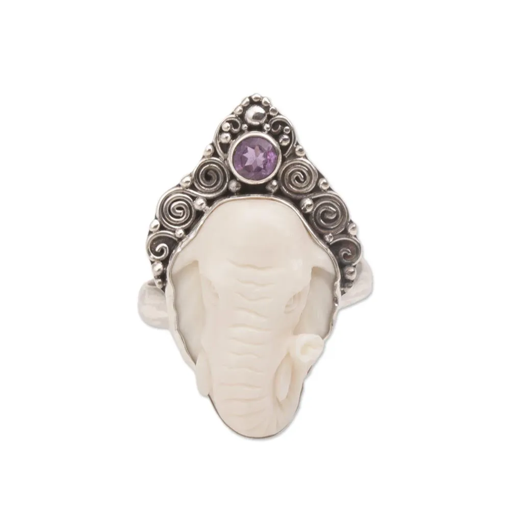 Elephant Grandeur Amethyst & Silver Ring