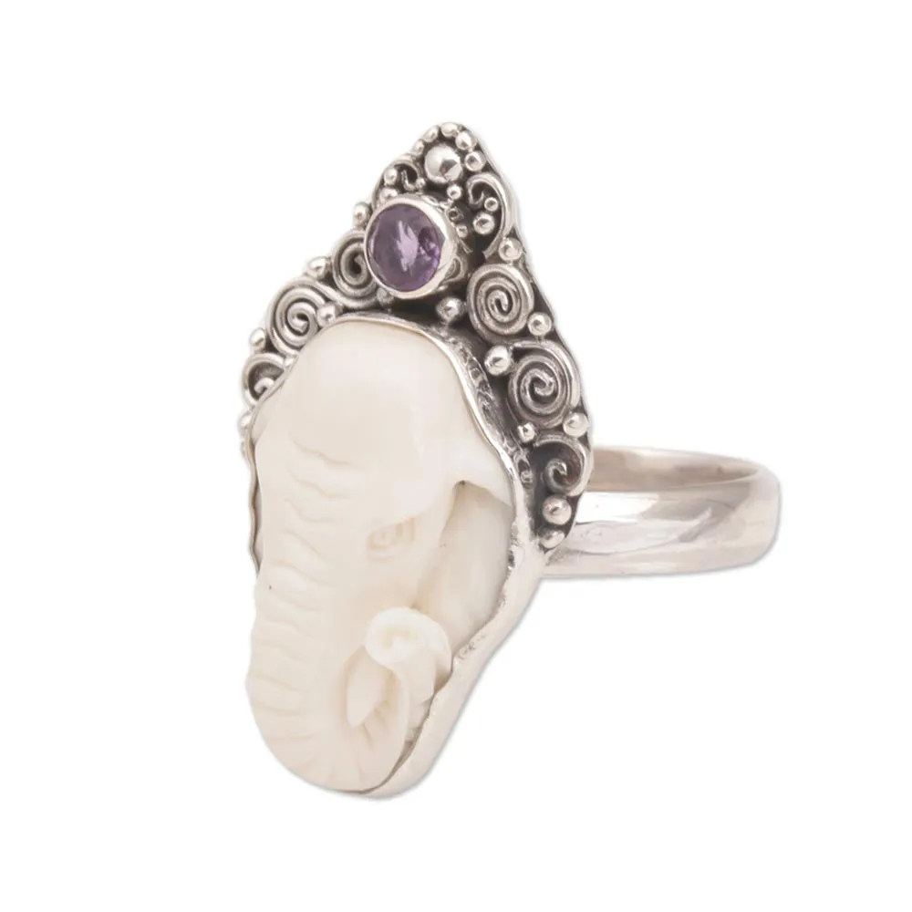 Elephant Grandeur Amethyst & Silver Ring