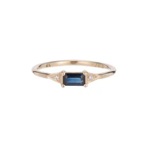 Emerald Cut Blue Sapphire Deco Ring