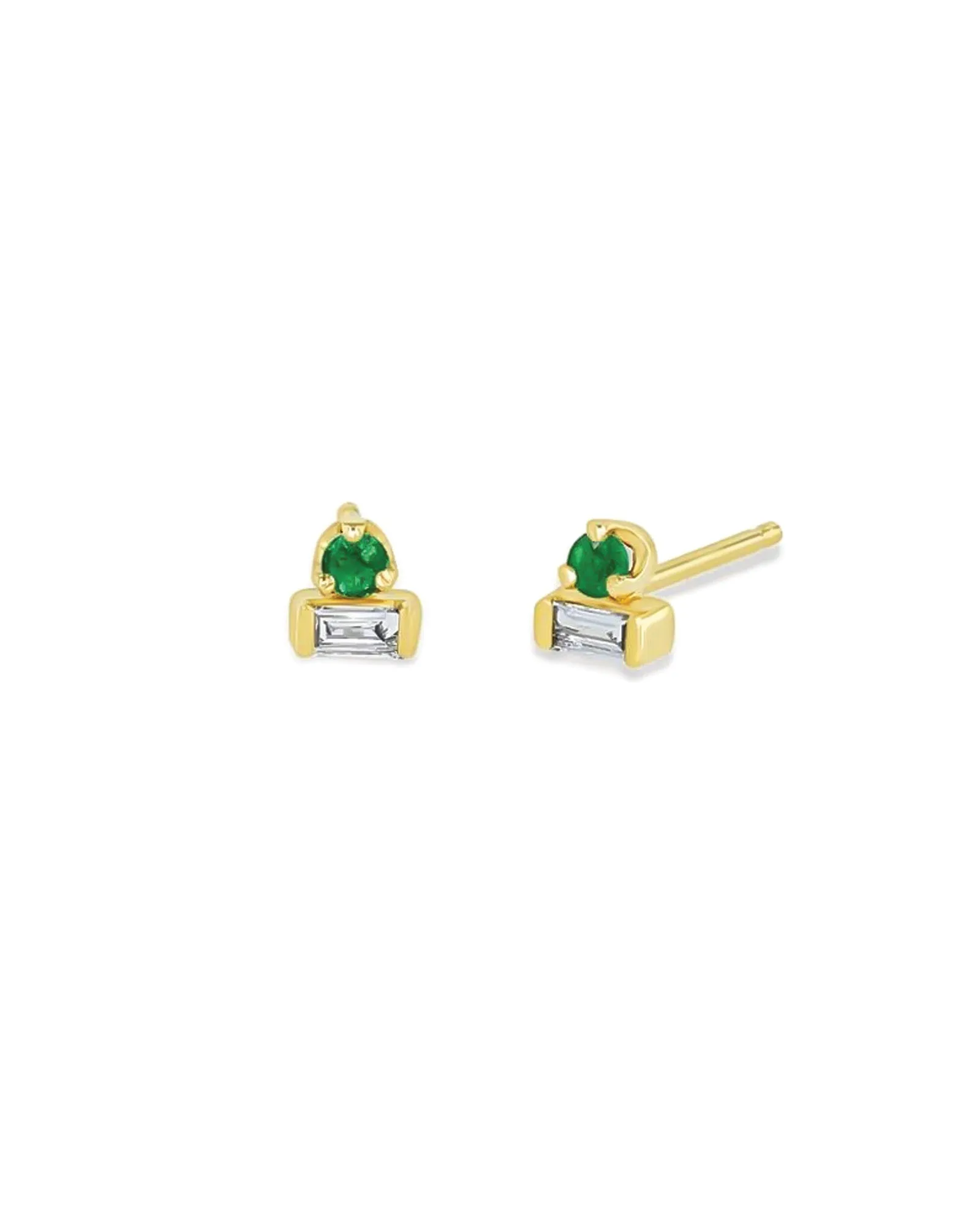 Emerald   Diamond Baguette Studs